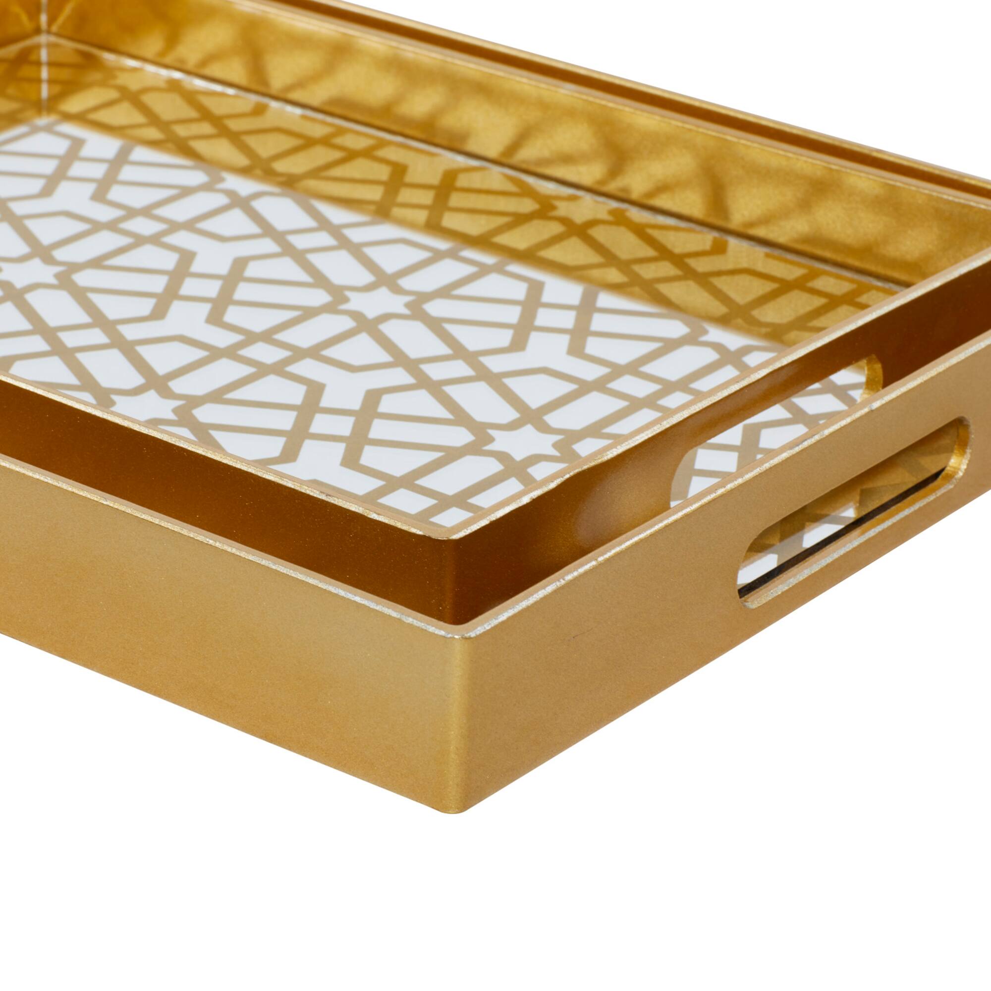 CosmoLiving by Cosmopolitan Matte Gold Plastic Glam Tray Set